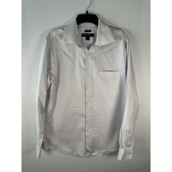 Pronto Uomo Other - Pronto Uomo Mens White Purple Stripe Dress Shirt 16 34/35 Non Iron 100% Cotton